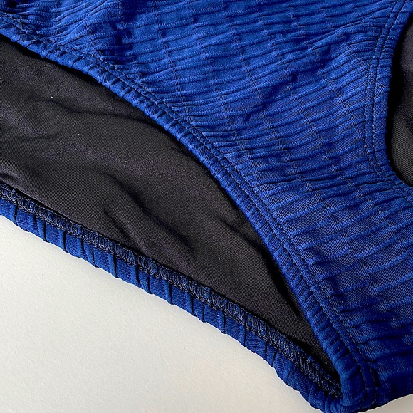 NWT (XL) Shoshanna navy string tie swim bottom dark blue ribbed new with tag - Picture 3 of 7